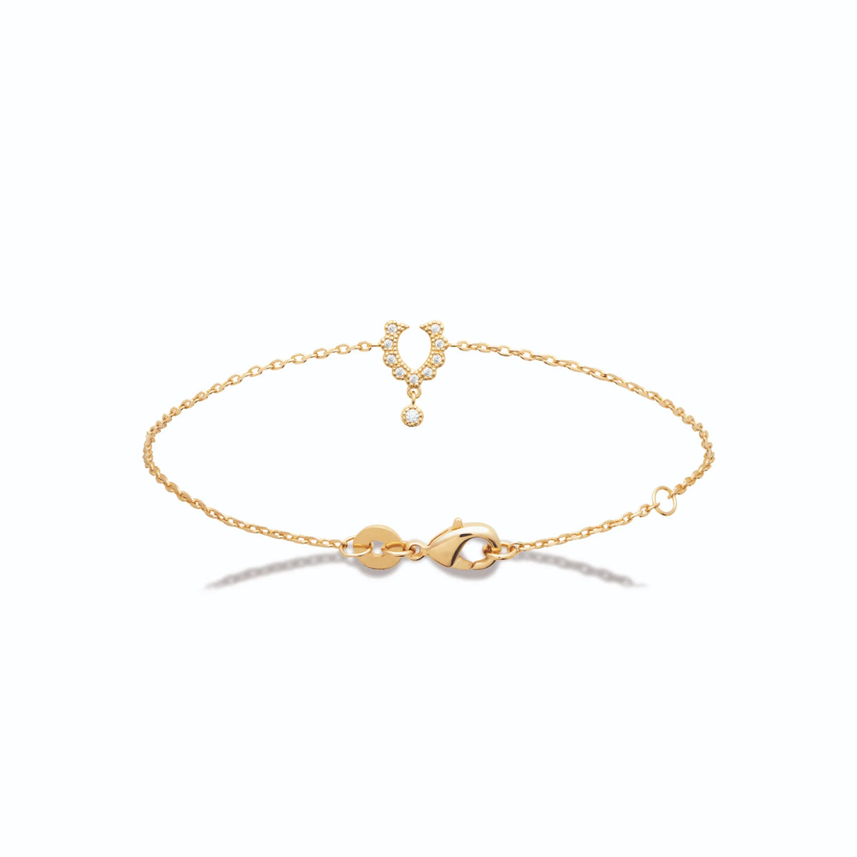Bracelet chaîne fine motif en U perlé et zircons en plaqué or