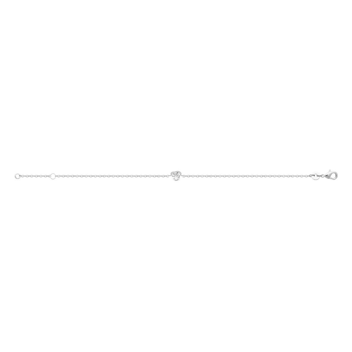 Bracelet chaîne fine nœud à trois boucles et zircon en argent 925 rhodié