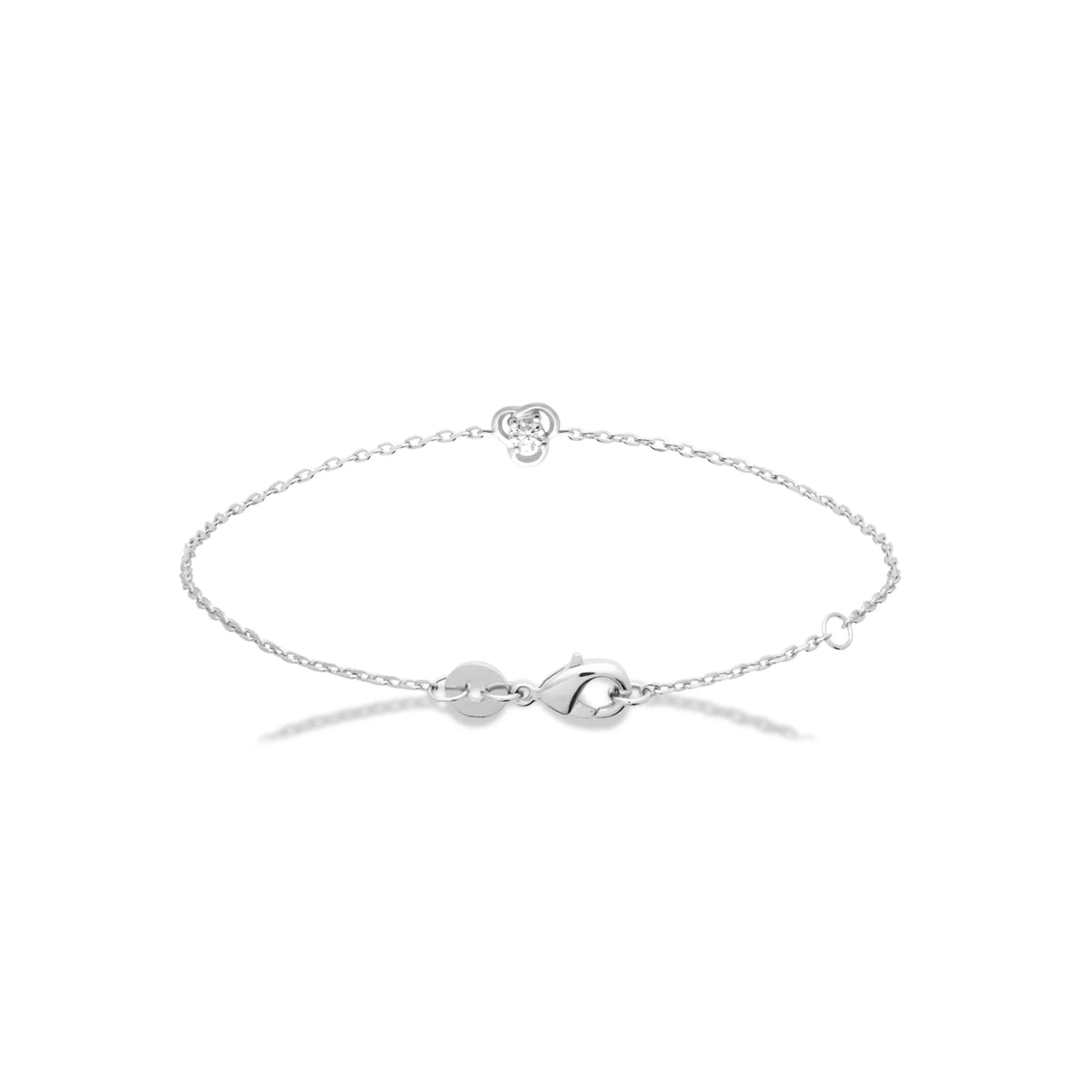 Bracelet chaîne fine nœud à trois boucles et zircon en argent 925 rhodié