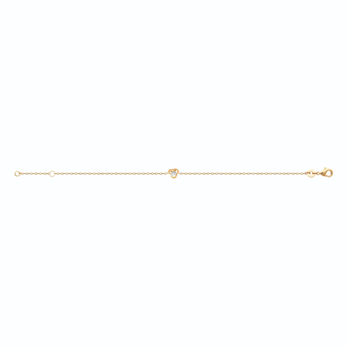 Bracelet chaîne fine nœud à trois boucles et zircon en plaqué or