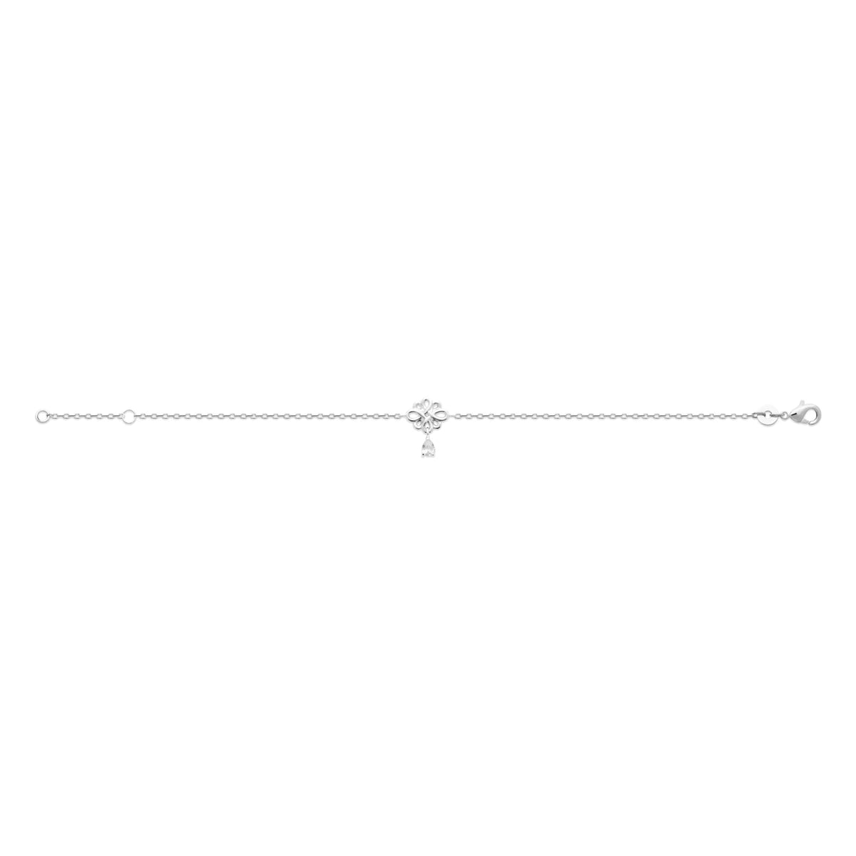 Bracelet chaîne fine nœud entrelacé et pampille zircon en argent 925 rhodié