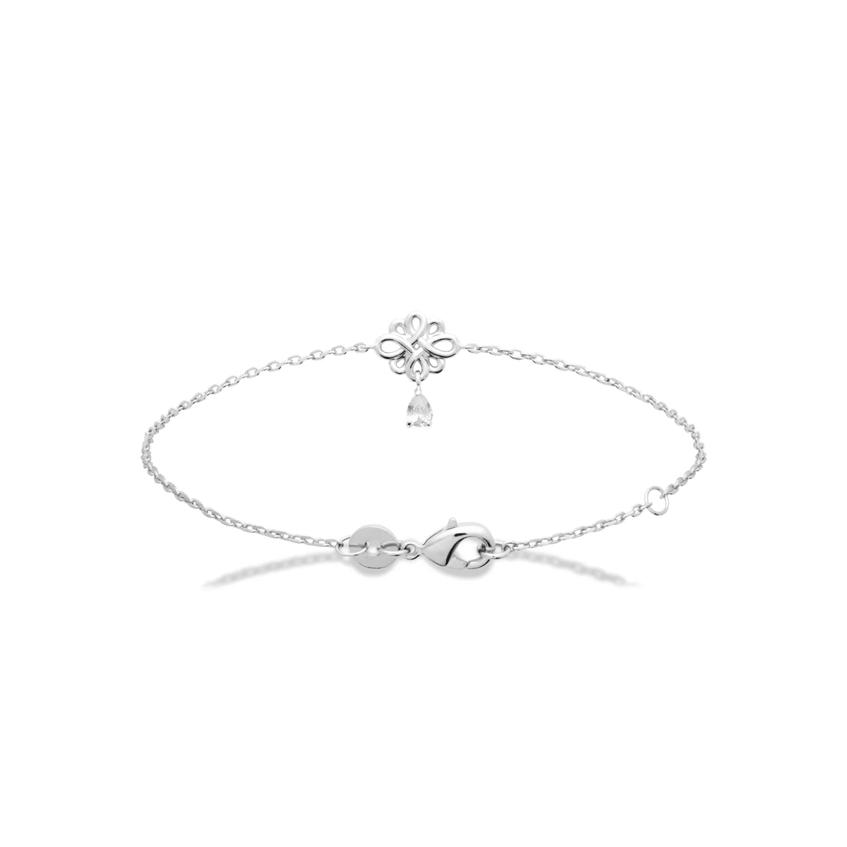 Bracelet chaîne fine nœud entrelacé et pampille zircon en argent 925 rhodié