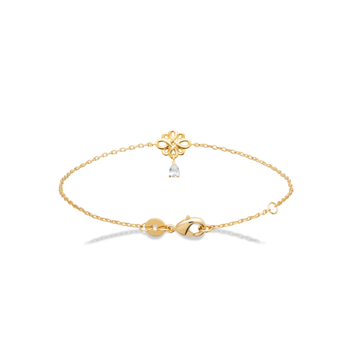 Bracelet chaîne fine nœud entrelacé et pampille zircon en plaqué or