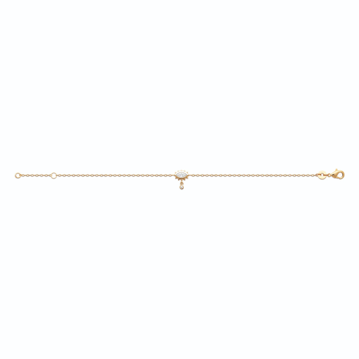 Bracelet chaîne fine œil de zircon navette rayonnant en plaqué or