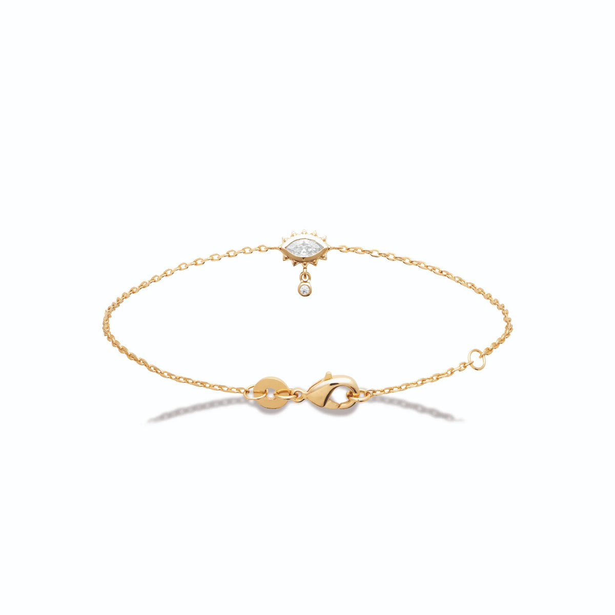 Bracelet chaîne fine œil de zircon navette rayonnant en plaqué or