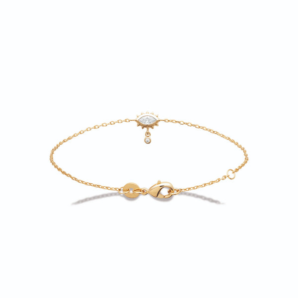 Bracelet chaîne fine œil de zircon navette rayonnant en plaqué or