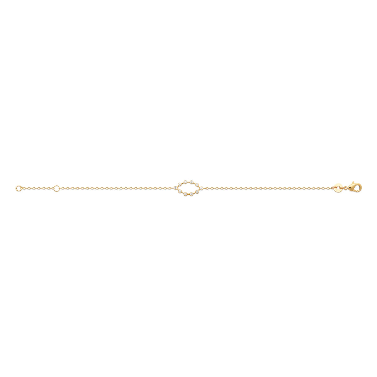 Bracelet chaîne fine ovale ajouré de zircons sertis clos en plaqué or