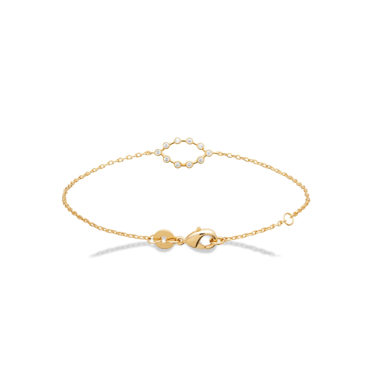 Bracelet chaîne fine ovale ajouré de zircons sertis clos en plaqué or