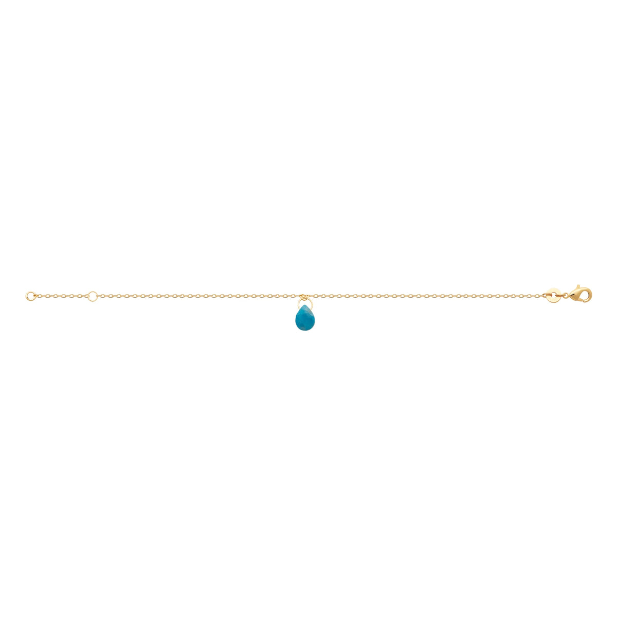 Bracelet chaîne fine pampille goutte d’apatite en plaqué or