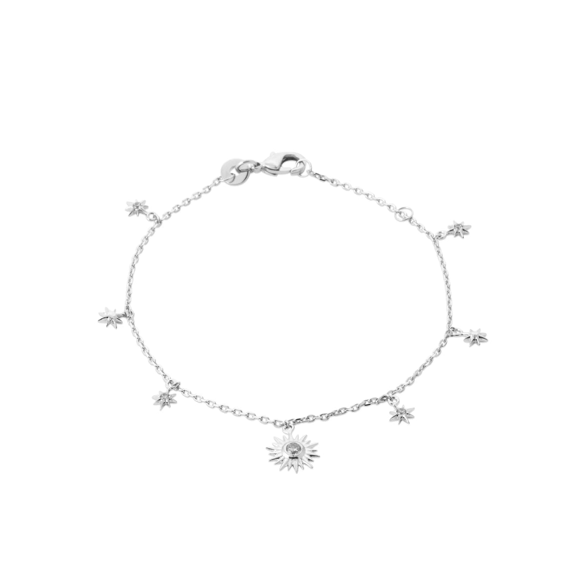 Bracelet chaîne fine pampilles soleils en argent 925 rhodié