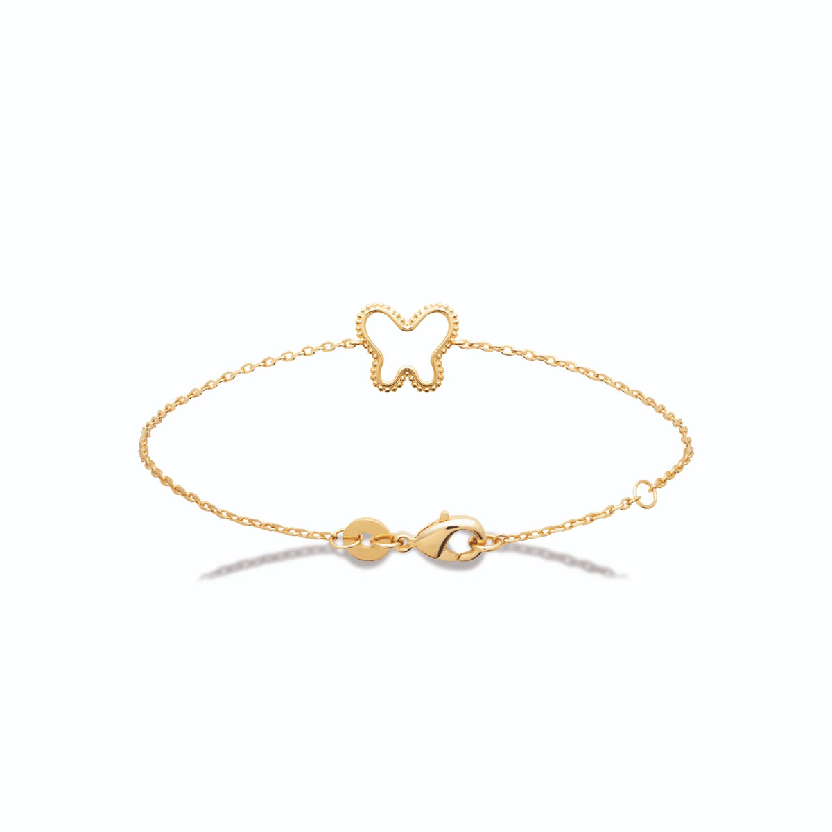 Bracelet chaîne fine papillon ajouré perlé en plaqué or