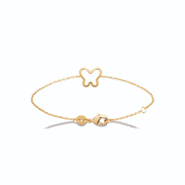 Bracelet chaîne fine papillon ajouré perlé en plaqué or