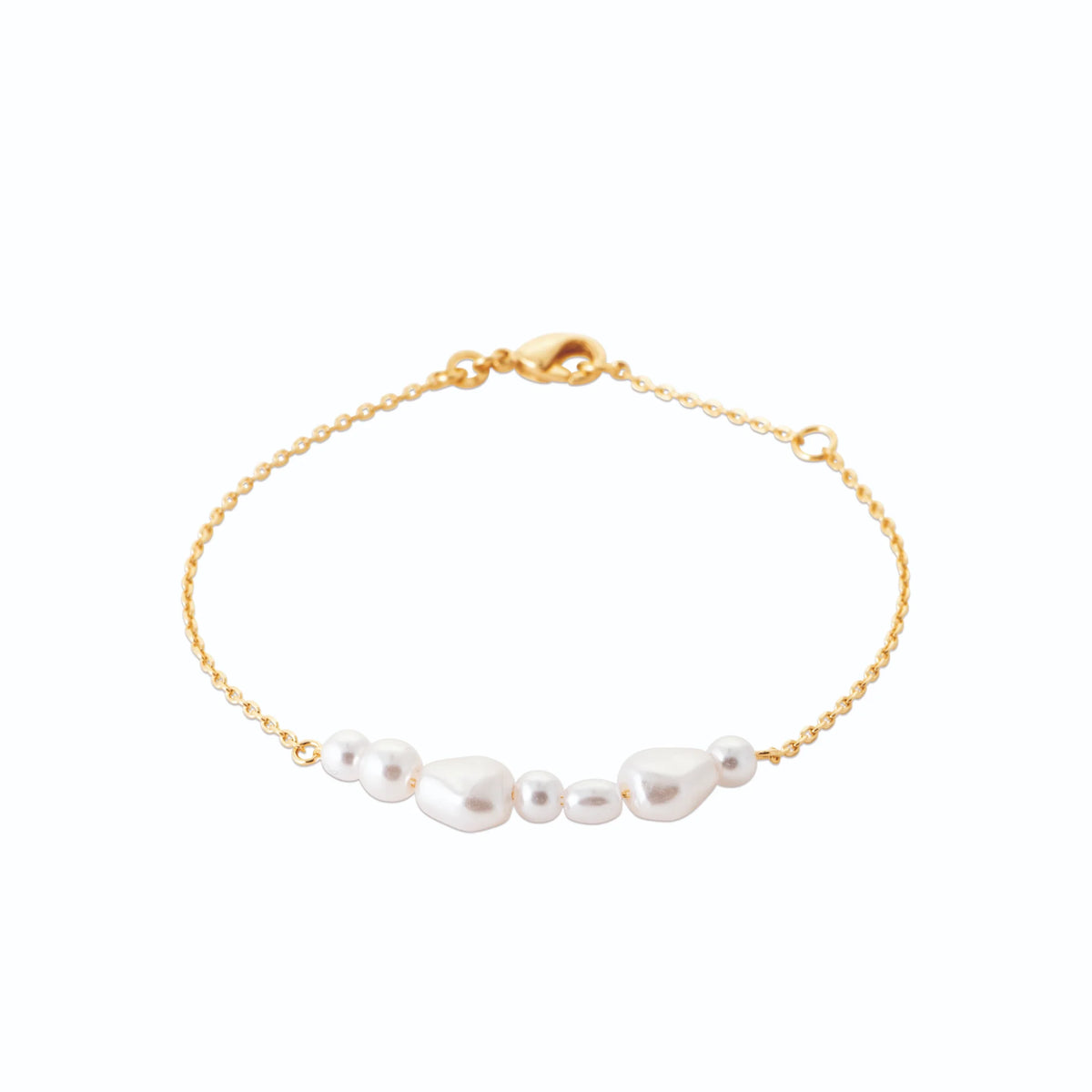 Bracelet chaîne fine perles baroques d’imitation en plaqué or