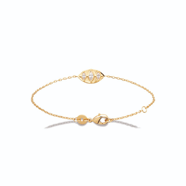 Bracelet chaîne fine petit œil pavé de zircons en plaqué or