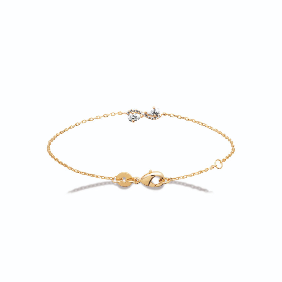 Bracelet chaîne fine petite fleur de zircons en plaqué or, vue de face