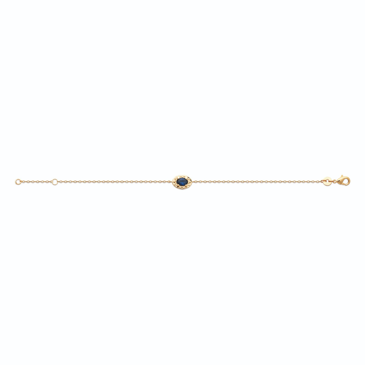 Bracelet chaîne fine pierre bleu nuit et halo de zircons en plaqué or