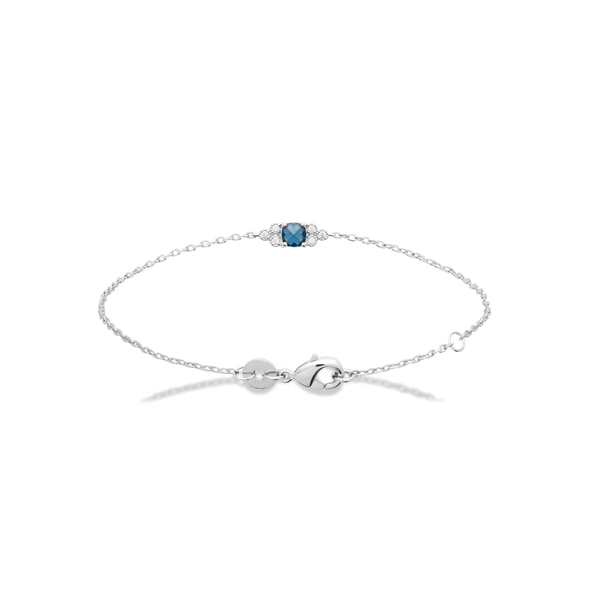 Bracelet chaîne fine pierre bleue coussin et zircons en argent 925 rhodié