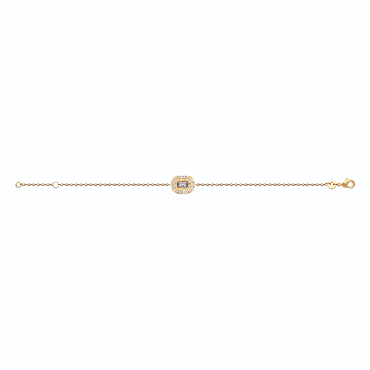 Bracelet chaîne fine pierre rectangulaire et halo de zircons en plaqué or