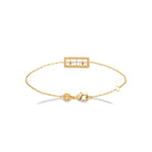 Bracelet chaîne fine plaque rectangulaire perlée et zircons en plaqué or