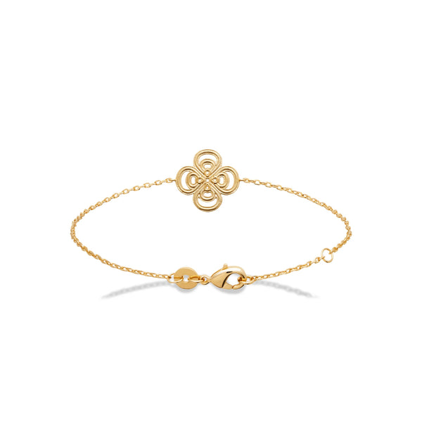 Bracelet chaîne fine rosace ajourée cordée en plaqué or