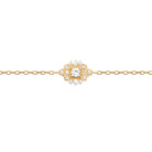 Bracelet chaîne fine rosace de zircons et pierre carrée en plaqué or
