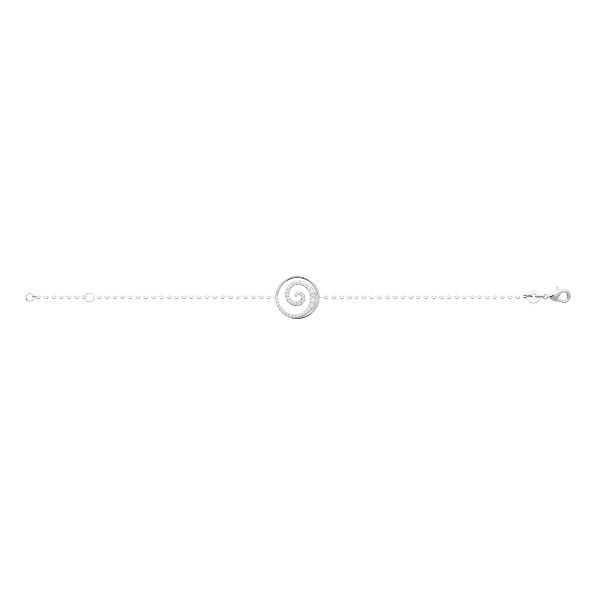 Bracelet chaîne fine spirale pavée de zircons en argent 925 rhodié