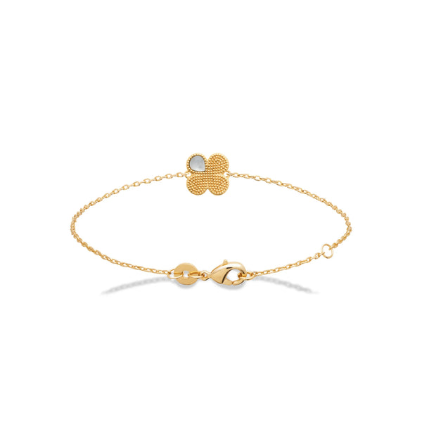 Bracelet chaîne fine trèfle granulé et nacre en plaqué or