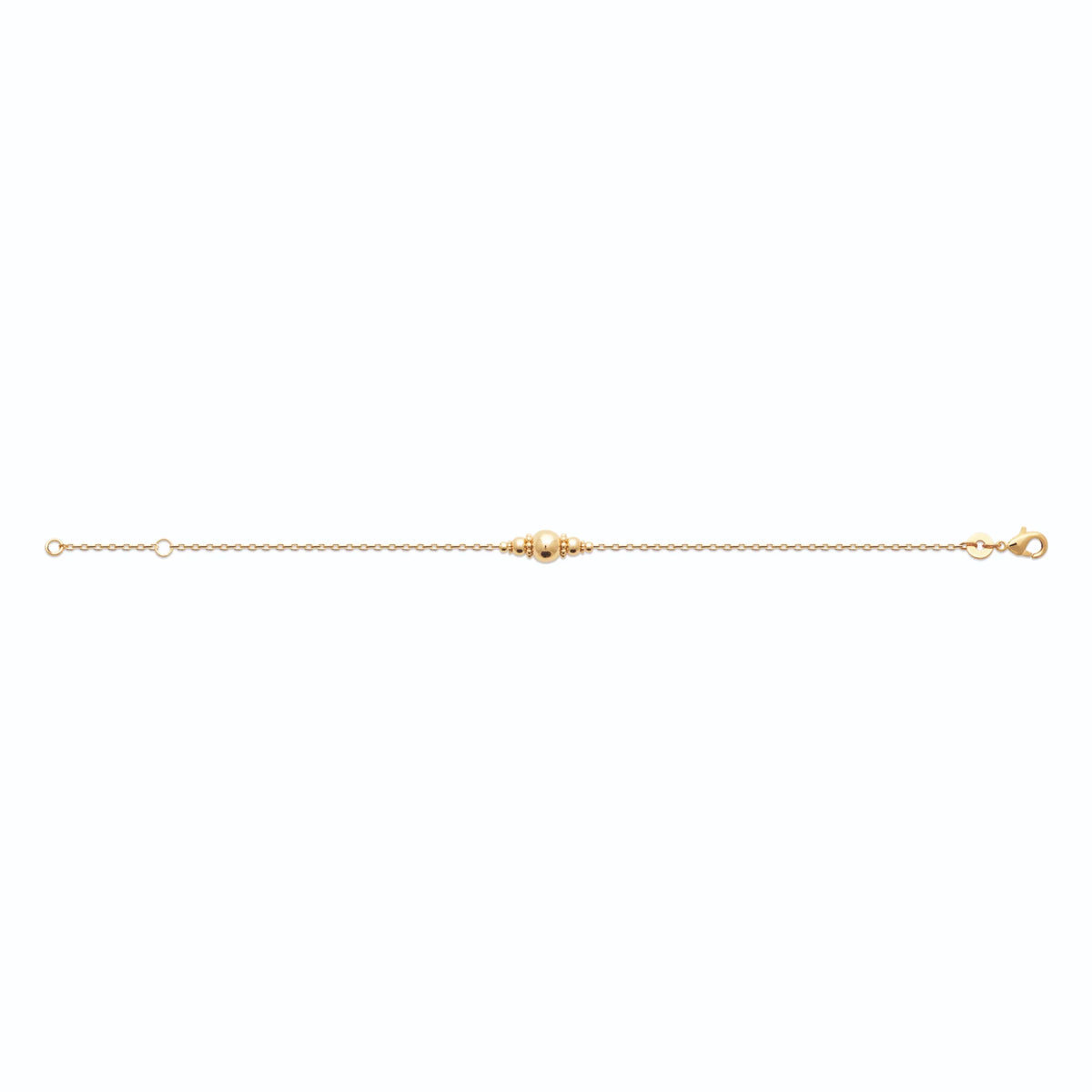 Bracelet chaîne fine trio de billes dorées en plaqué or