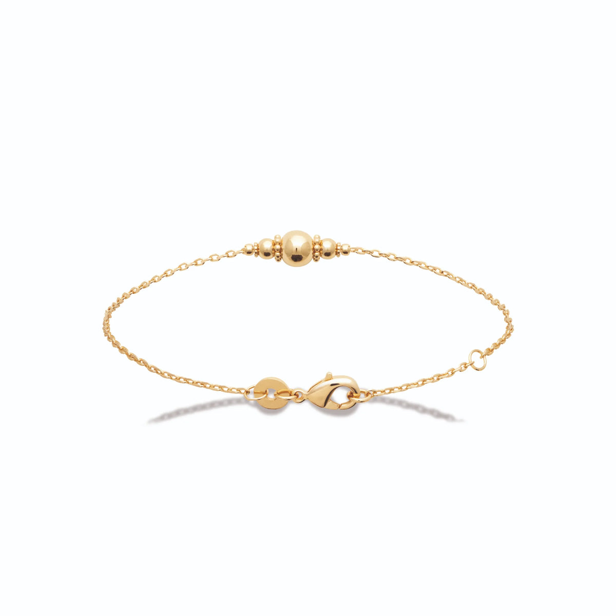 Bracelet chaîne fine trio de billes dorées en plaqué or