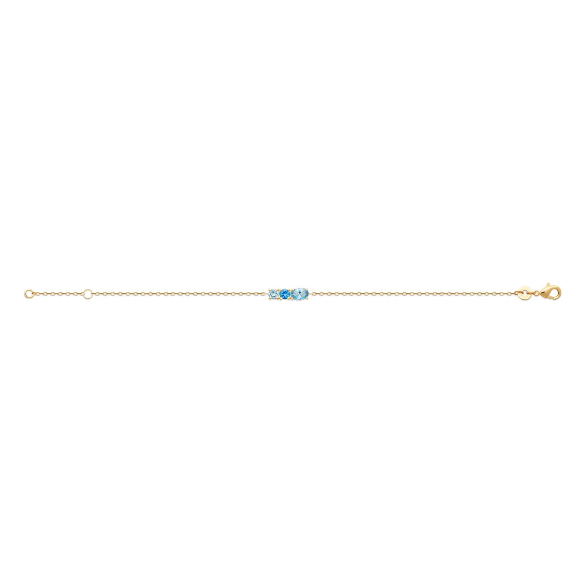 Bracelet chaîne fine trio de pierres bleues en plaqué or