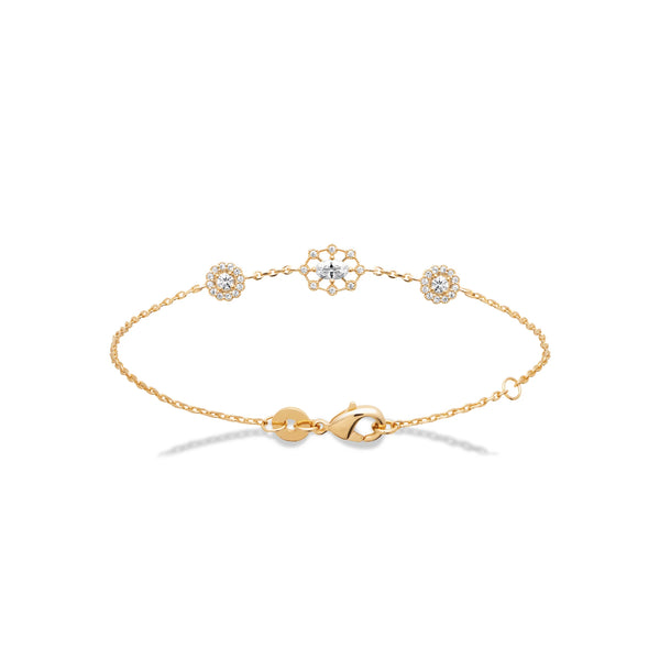 Bracelet chaîne fine trois rosaces de zircons en plaqué or