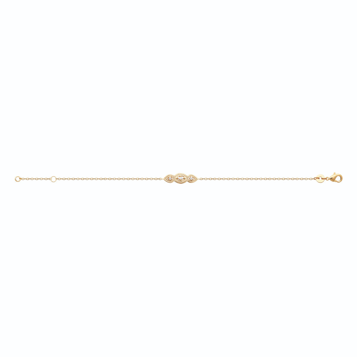 Bracelet chaîne fine trois zircons alignés en plaqué or