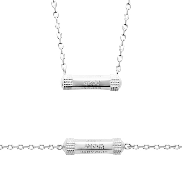 Bracelet chaîne fine tube gravé Amour Désir Harmonie en argent 925 rhodié, autre vue