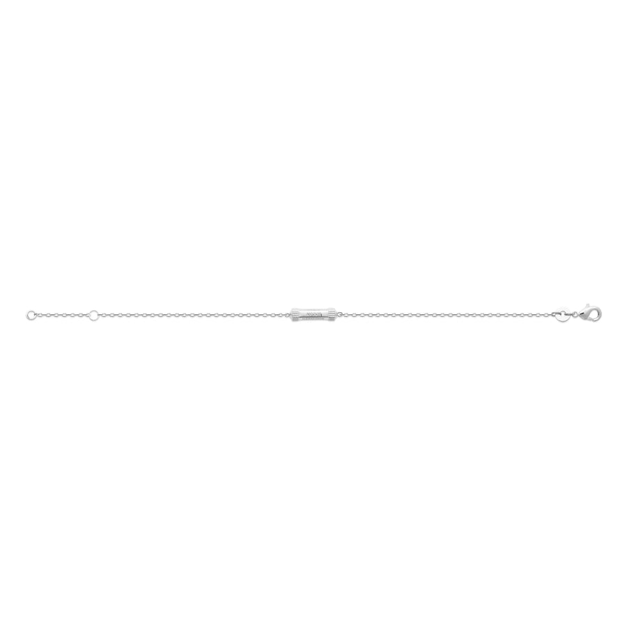 Bracelet chaîne fine tube gravé Amour Désir Harmonie en argent 925 rhodié, vue de face