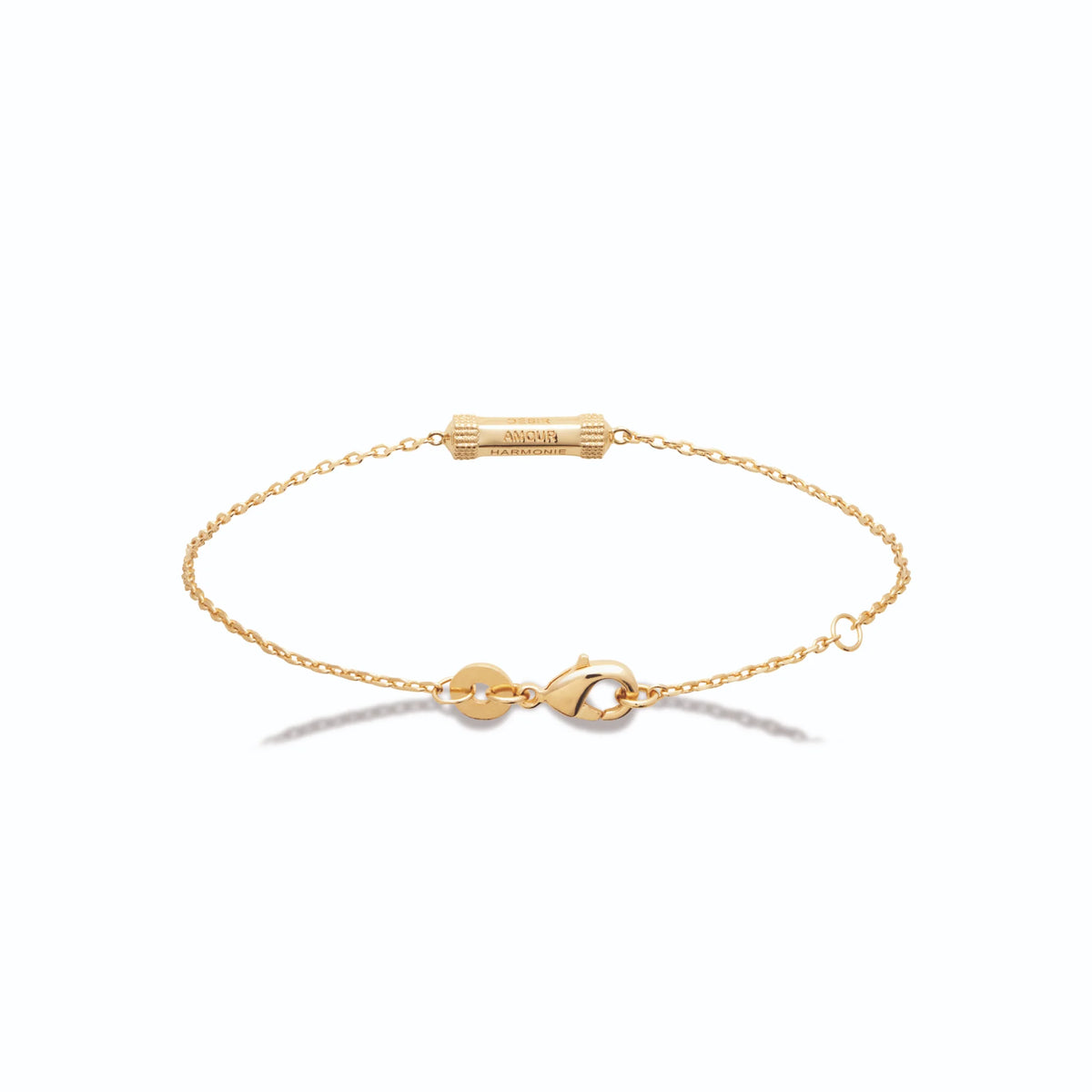 Bracelet chaîne fine tube gravé Amour Désir Harmonie en plaqué or