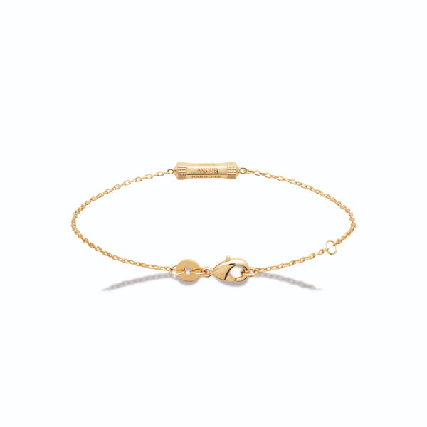 Bracelet chaîne fine tube gravé Amour Désir Harmonie en plaqué or