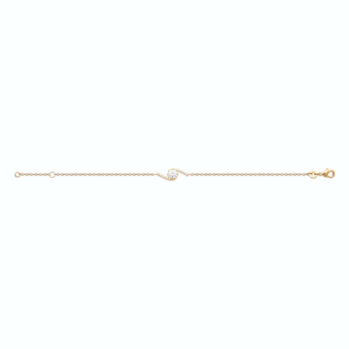 Bracelet chaîne fine vague de zircons autour d’une pierre ronde en plaqué or