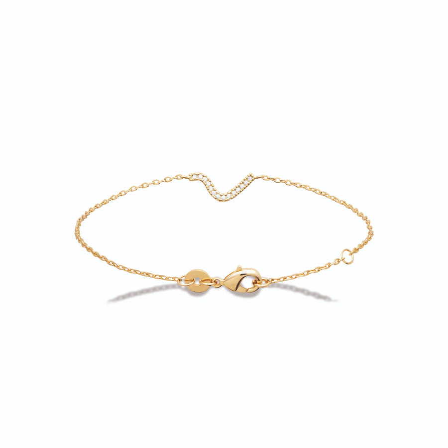 Bracelet chaîne fine vague pavée de zircons en plaqué or, vue de face