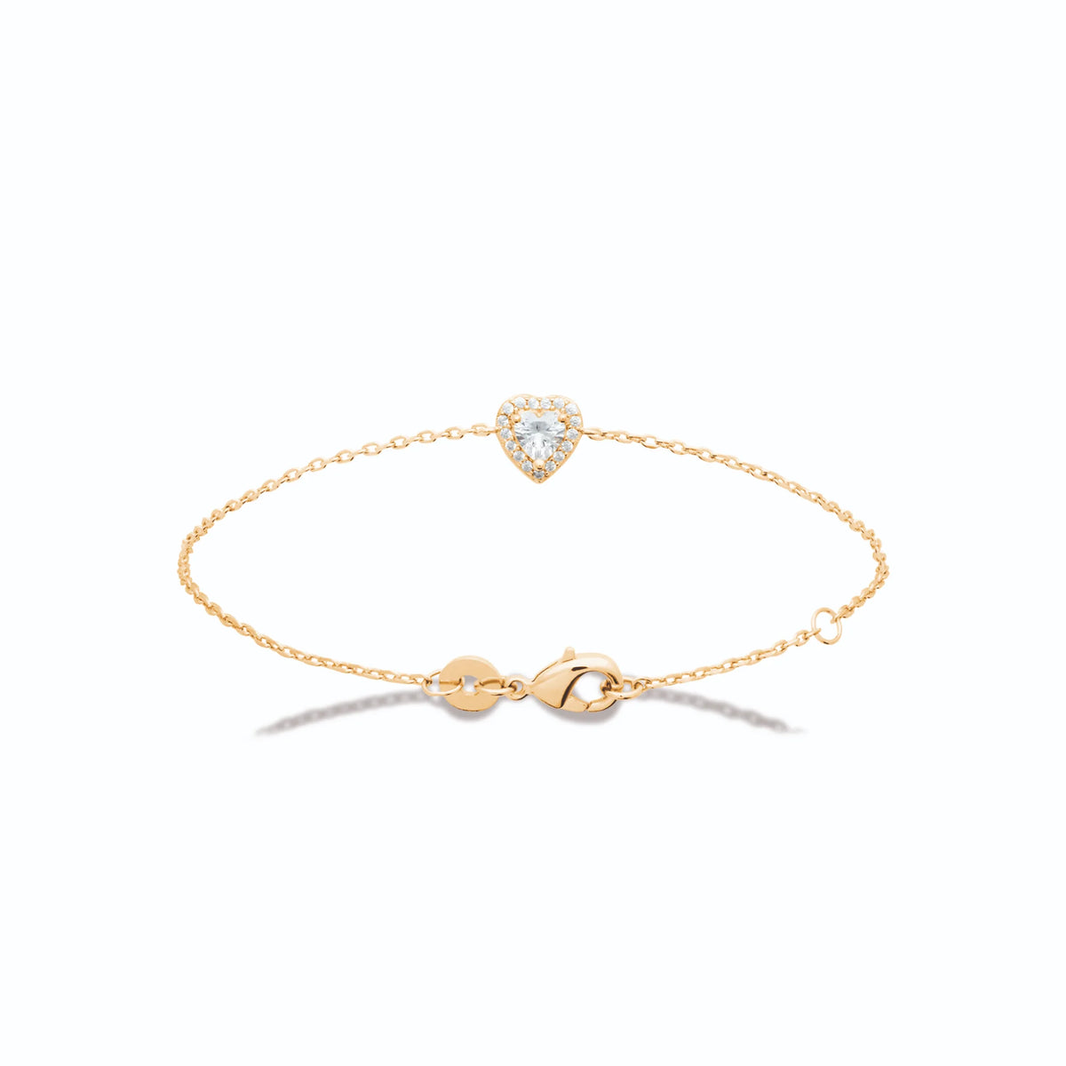 Bracelet chaîne fine zircon cœur et halo de zircons en plaqué or