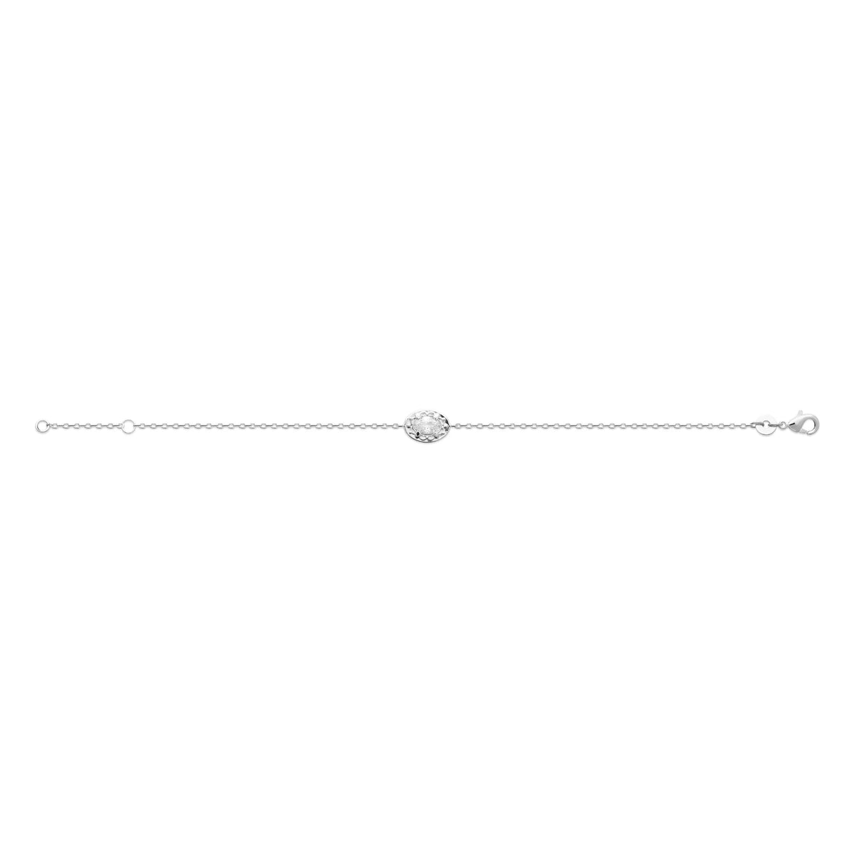 Bracelet chaîne fine zircon ovale et halo en argent 925 rhodié