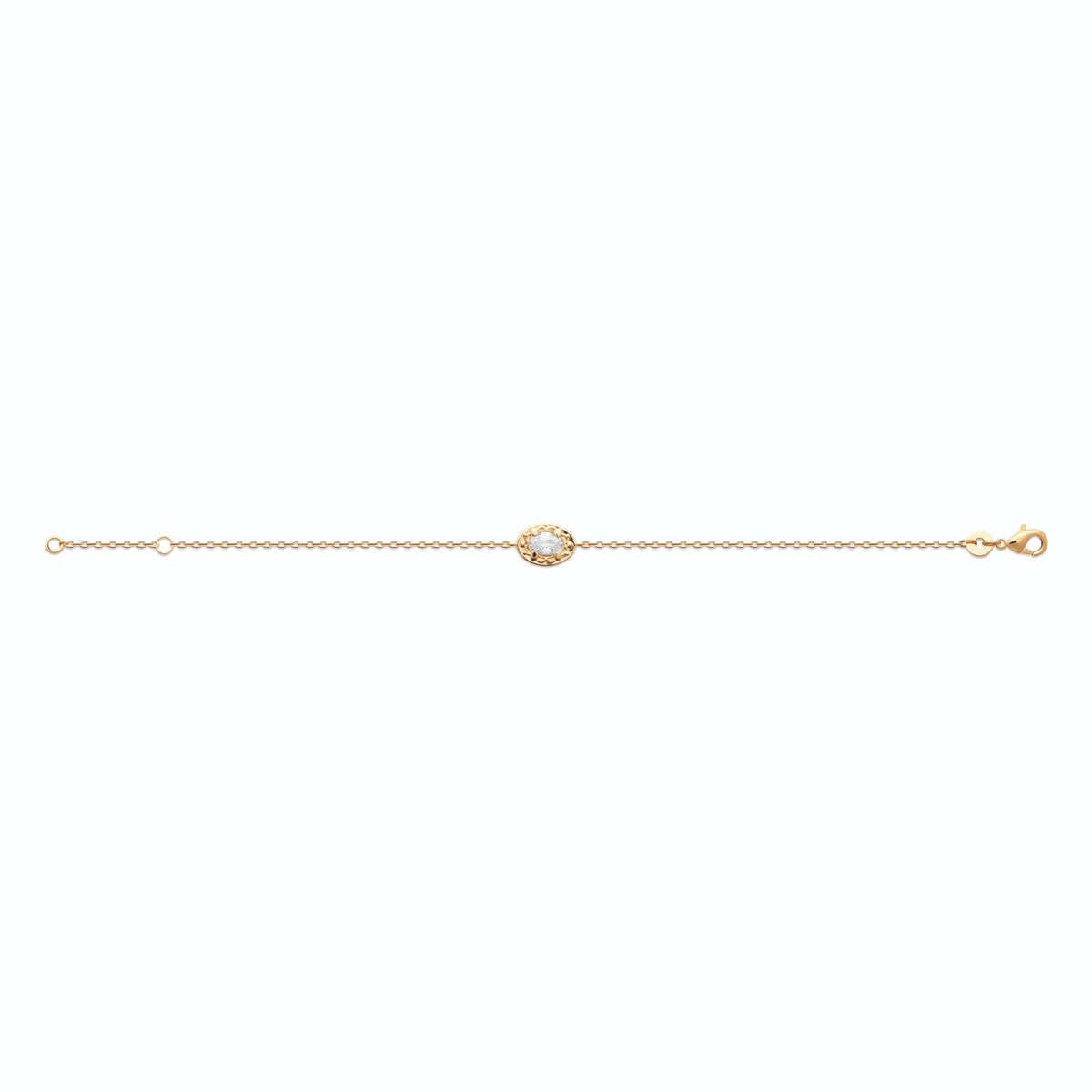 Bracelet chaîne fine zircon ovale et halo en plaqué or