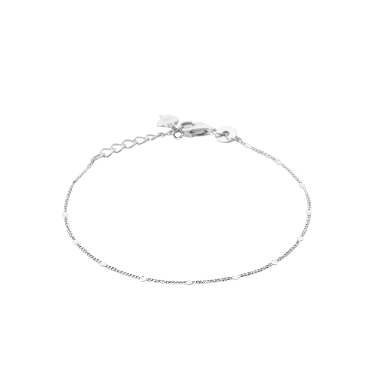 Bracelet chaîne gourmette fine à pastilles en argent 925 rhodié