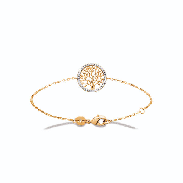 Bracelet chaîne médaillon arbre de vie pavé de zircons en plaqué or
