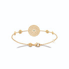 Bracelet chaîne médaillon mandala ajouré et pierres bleues en plaqué or