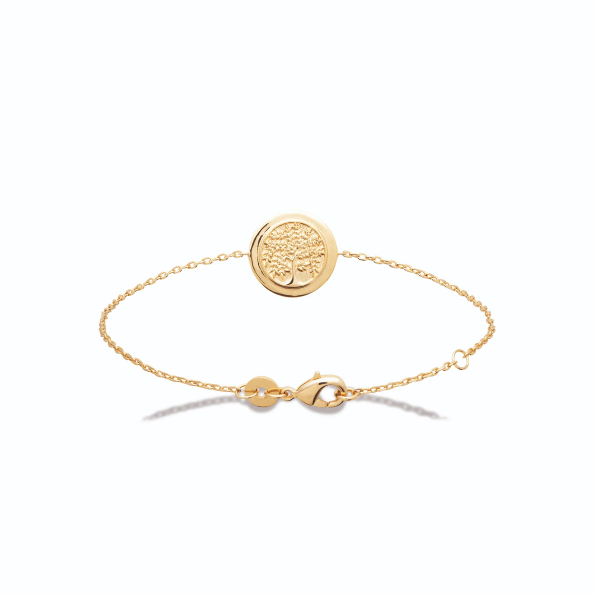 Bracelet chaîne médaillon ovale arbre de vie en relief en plaqué or