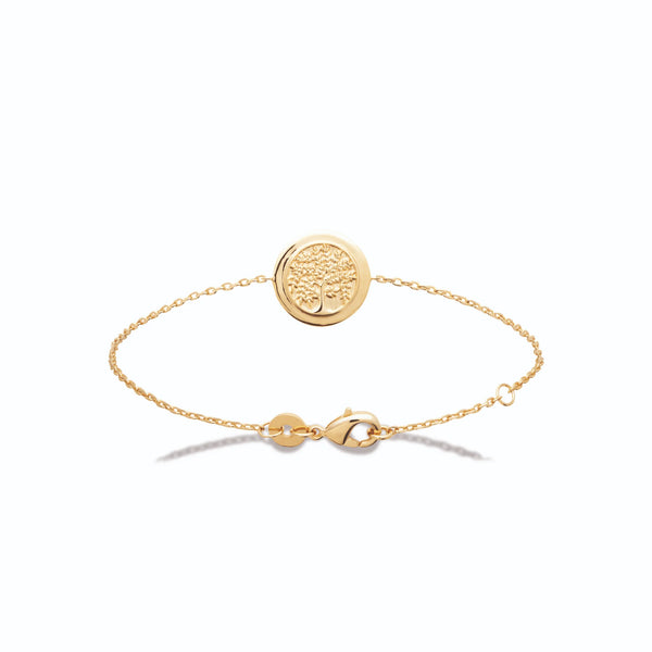 Bracelet chaîne médaillon ovale arbre de vie en relief en plaqué or