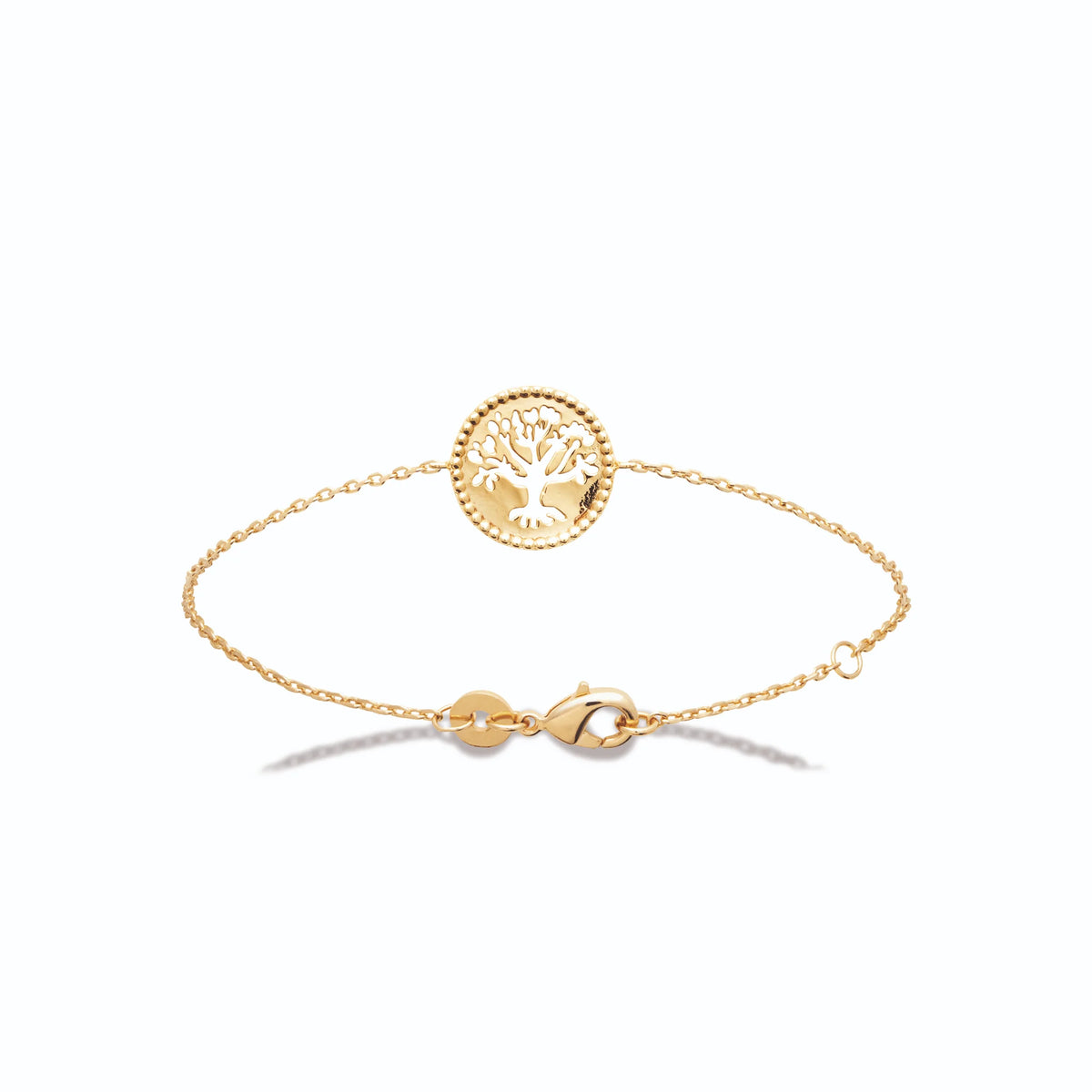 Bracelet chaîne médaillon perlé arbre de vie en plaqué or
