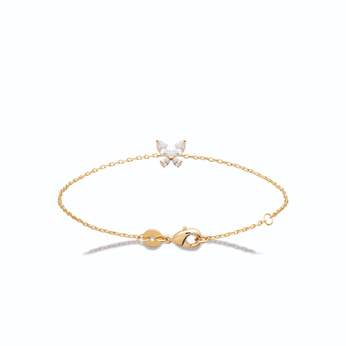 Bracelet chaîne papillon zircons en plaqué or