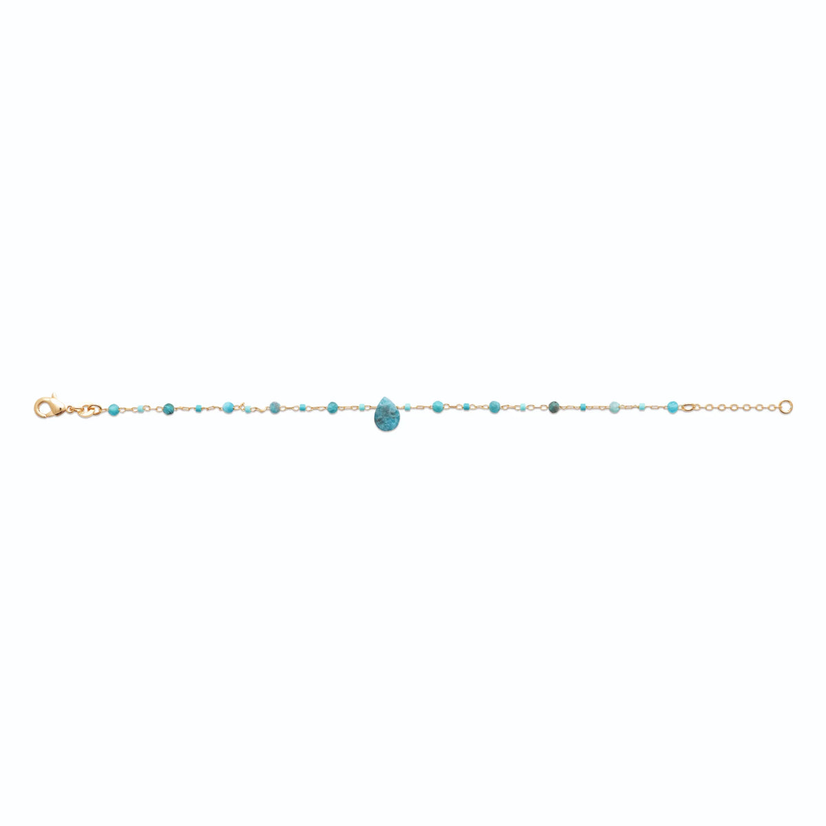 Bracelet chaîne perlée d’apatite et pépite d’apatite en plaqué or