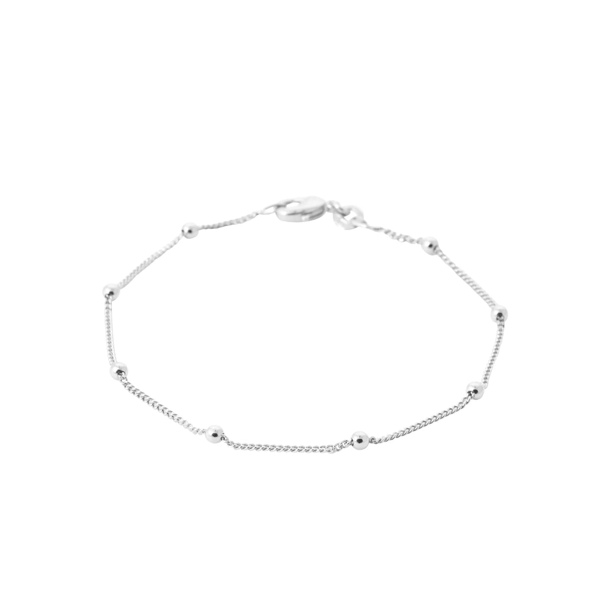 Bracelet chaîne serpent fine et petites billes en argent 925 rhodié
